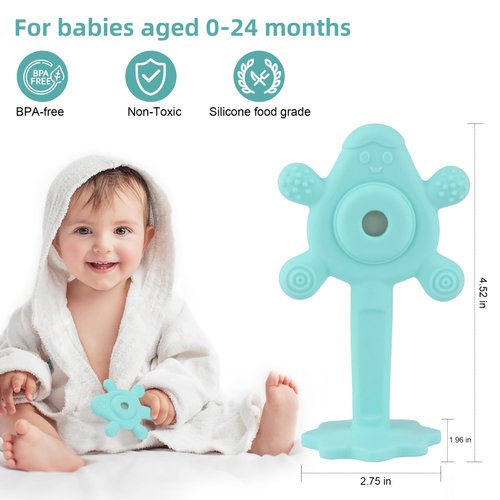 Chuya Baby Rattle Teether Blue,2 in 1 Infant Chew Teething Toys Rattles for Babies 0-24 Months
