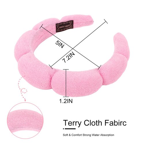 Amariver Spa Headbands for Women Skincare Headband for Washing Face Make Up Headband Face Wash Hair Band Terry Cloth Headband Pink Black Puffy Face Wash Headbands for Women Girls