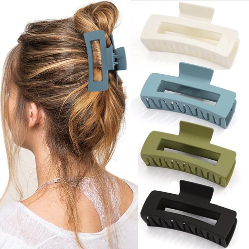 PACTIV 4 PCS Hair Claw Clips for Women, 3.5 Inch Rectangular Matte Big Claw Clips Strong Hold Non-Slip Barrettes, Matte Hair Claws Strong Hair Styling Accessories 1 count (Pack of 4) MULTI