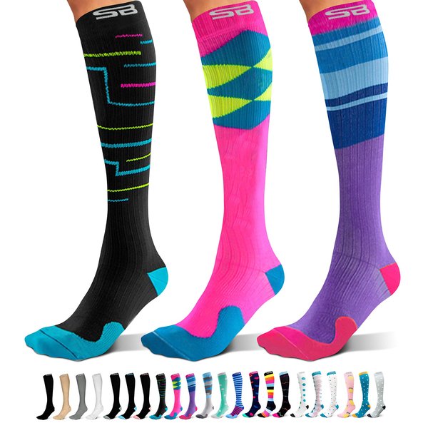 SB SOX 3-Pair Compression Socks (15-20mmHg) for Men & Women – Best Socks for All Day Wear! (L/XL, 06 – Multi-color)