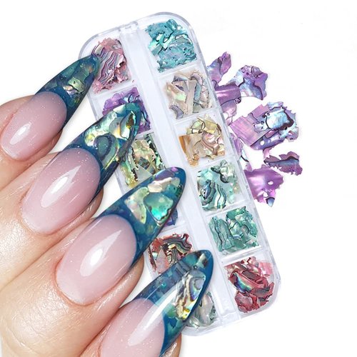 Abalone Shell Flakes for Nail Art, CHANGAR Colorful Seashell Nail Art Sequins Glitter Irregular A...