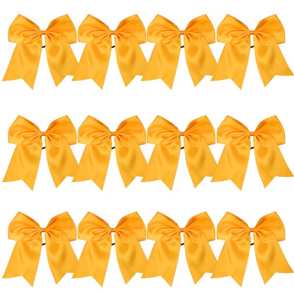 8 Inch Cheerleader Bows Ponytail Holder Solid Color Cheerleading Bows Hair Tie (Gold)