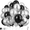 Black and Silver Balloons, Metallic Silver and Black Balloons Pearl Silver Confetti Balloons Black Silver Party Balloons Chrome Latex Balloons for Kids Adults Birthday Wedding Baby Shower Graduation