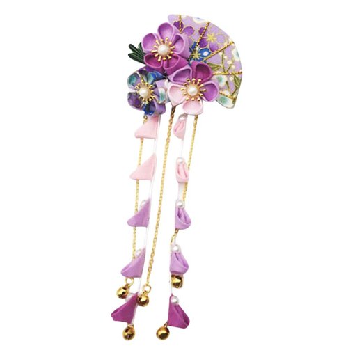 CRB Fashion Womens Kimono Traditional Tsumami Kanzashi Outfit Wedding Japanese Asian Yukata Hair Tie Flower Floral Sakura Fan Barrette Clip (Lilac Blue)