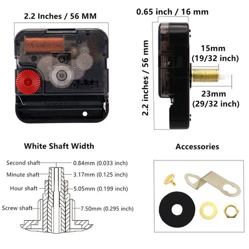 TIKROUND 12888 Quartz DIY Wall Clock Movement Mechanism Repair Parts Replacement Kit Sweep Silent Movement,13mm (1/2 Inch) Maximum Dial Thickness, 23mm (29/32 Inch) Total Shaft Length.(Black Hand)