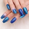 MISUD Medium Coffin Press on Nails, Blue Ombre Fake Nails, Glossy Glue on Nails, Sparkly Acrylic Nails, Bling Glitter Artificial Nails, Ballerina False Nails with Design 24 pcs