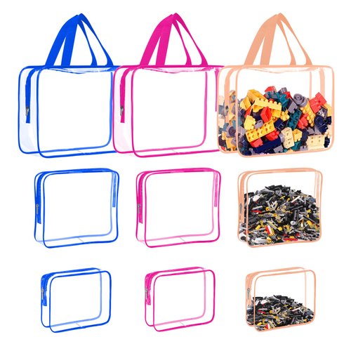 9 Packs Toy Storage Bags with Zipper,Lego Storage,Reusable Clear PVC Organizing Bags with Portable Handle,Travel Waterproof Organizer Bags for Building Blocks, Puzzle,Toys and Books(Colorful)