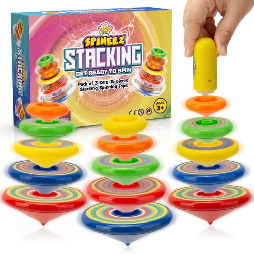 IPIDIPI TOYS Spineez Stacking Spinning Tops for Kids - Set of 3, 15 Pieces UFO Spinner Toys - Stocking Stuffers for Kids Party Favors, Goodie Bags, School Prize Box, Birthday Goodie Bag Fillers