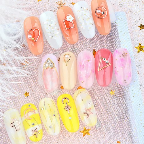 Aysekone 1 Boxed 12 Grids Gold 3D Alloy Metal Nail Rivets Charms Nail Studs Nail Ornament Geometric Circle Oval Heart Triangle Moon Square Shaped Nail Art Decorations