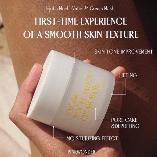 PINKWONDER Jojoba Mochi-Vation™ Cream Mask 3.17oz (90g), Organic Jojoba Oil and Korean Rice Extract, Wash-Off Face Mask, Hydrating and Glass Skin, Korean Skincare