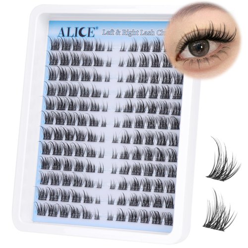 ALICE Natural Cluster Eyelash Extensions Left & Right Lash Clusters DIY Lash Extensions Fluffy Wispy Eyelash Clusters 3D Cat Eye C Curl Individual Lashes 144pcs