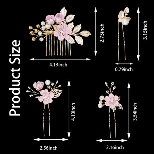 7 PCS Bridal Flower Wedding Hair Clips Crystal Pearl Hair Pins Headpiece Side Bridal Comb Gold Wedding Hair Accessories Jewelry for Brides Bridesmaids Women Girls Updo(Purple)