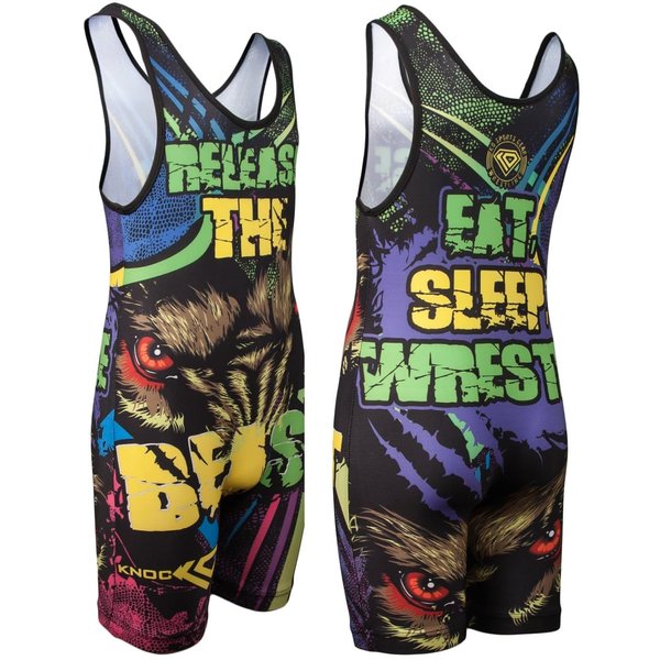 KO Sports Gear - Unisex Wrestling Singlet (Release the Beast, Youth XX-Small)