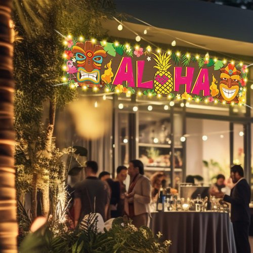 OuMuaMua Hawaiian Luau Party Decorations, Aloha Party Decorations, Tiki Decorations Aloha sign with Lights for Summer Aloha Moana Hawaii Luau Party Decorations, Tropical Birthday Tiki Party Supplies