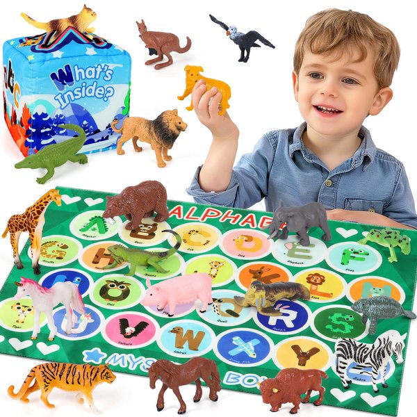 Merrypuls Alphabet Mystery Box for Kids - Alphabet Learning Toy with 26 PCS Animal Figurines Letter Matching Game Montessori Educational Toy Preschool Kindergarten Gift for Toddlers Ages 3-8