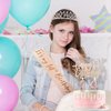 8pcs 14th Birthday Decorations for Girls, Including 14 year old Birthday Cake Topper, Birthday Queen Sash with Pearl Pin, Sweet Rhinestone Tiara Crown, Number Candles and Balloons Set, Rose Gold