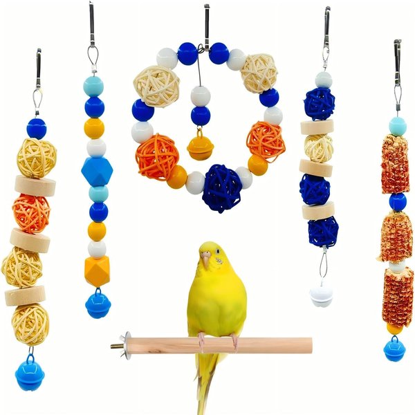 XLpeixin 6pcs Bird Chew Toys Natural Parakeet Toys Bird Cage Toy,Hanging Bird Bells Toys for Parrots, Love Birds, Parakeets, Cockatiels, Conures, Finches, Budgie