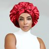 Satin Bonnet Silk Sleep Cap Hair Bonnets for Women Stretchy Tie Band Hair Cap for Curly Hair Silk Hair Wrap(Black+Red)
