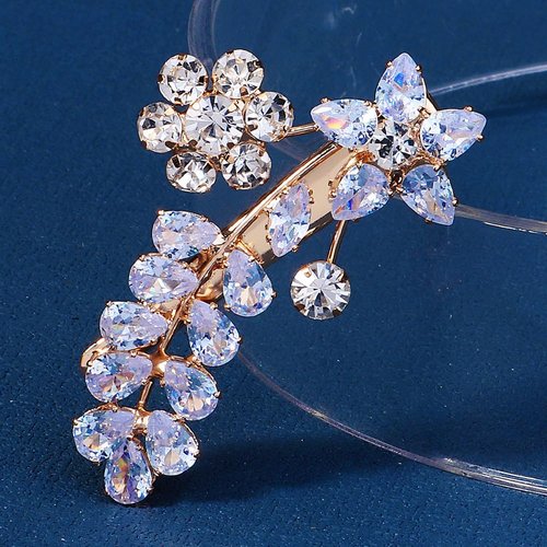Teyglen Gold Crystal Hair Barrette Flower Rhinestone Wedding Hair Clips Hair Accessories for Bride Sparkly Hairpins Clip for Women Girls Party Prom