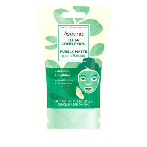 Aveeno Clear Complexion Pure Matte Peel Off Face Mask with Alpha Hydroxy Acids, Soy & Pomegranate for Clearer-Looking Skin, Non-Comedogenic, Paraben- & Phthalate-Free, 0.35 oz