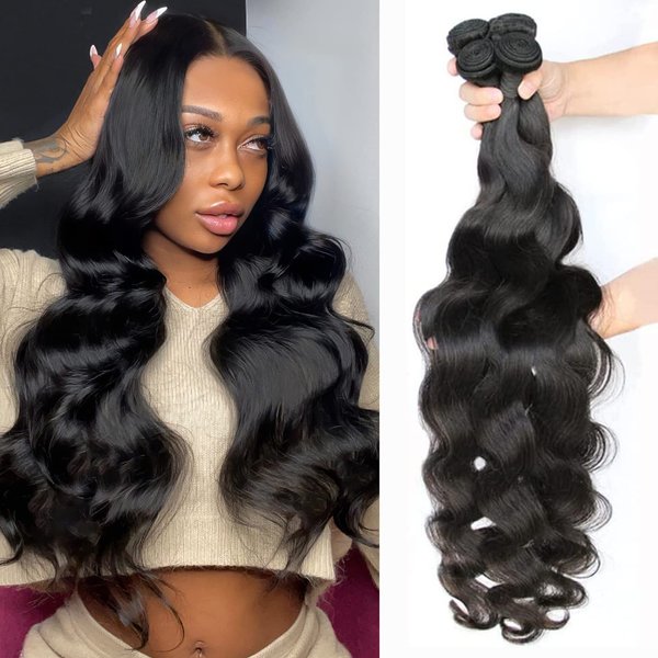 Human Hair Bundles Body Wave 4 Bundles 100% Unprocessed Brazilian Hair Weave Bundles Body Wave Human Hair 4 Bundles (18 20 22 24 Inch) Natural Black Human Hair Extensions