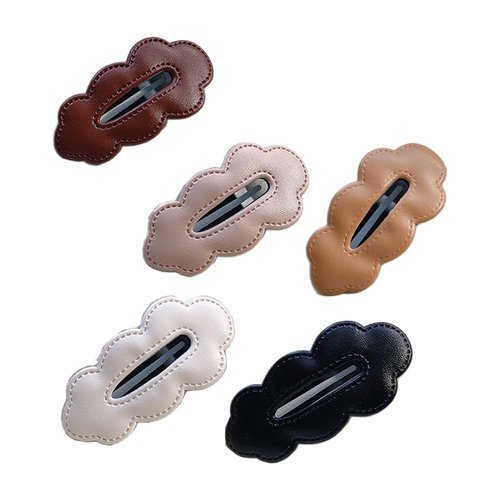 5 Pieces PU-leather Snap Hair Clips Classic BB Hair Clips Hairpin Pure Color Hair Clips Cloud-Sha...