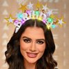 Sixexey Light Up Happy Birthday Headband LED Silver Star Hair Band for Birthday Celebration Glow Party Favors Hair Accessories for Women