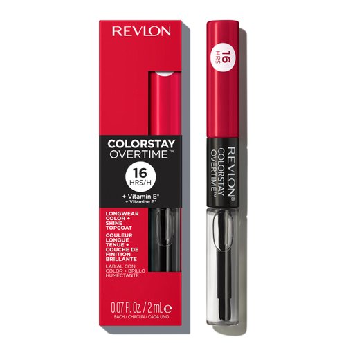 Revlon Liquid Lipstick with Clear Lip Gloss, ColorStay Face Makeup, Overtime Lipcolor, Dual Ended with Vitamin E in Red/ Coral, Forever Scarlet (040), 0.07 Oz