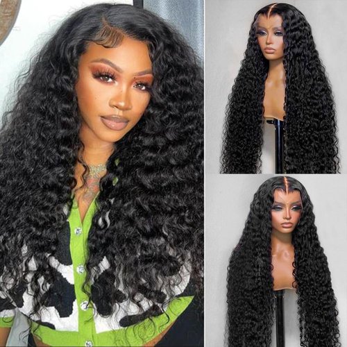 Floleety 13x6 HD Transparent Deep Wave Lace Front Wigs Human Hair Wigs for Women Glueless Brazilian Virgin Curly Lace Frontal Wigs Human Hair Pre Plucked With Baby Hair Natural Color 24 Inch