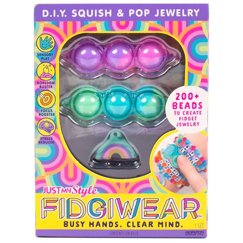 Just My Style Fidgiwear Rainbow D.I.Y. Squish & Pop Jewelry, Create Your Own Fidget Jewelry for Kids, Includes Squishy Charms, Fidget Toys with A Stylish Twist, Bracelet Making Kit for Girls