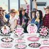 48Pcs Let's Go Girls Party Supplies Western Cowgirl Party Paper Plates Cow Party Decorations Disco Ball Disposable Dessert Tableware for Cowgirl Theme Bachelorette Disco Birthday Dinnerware Favors