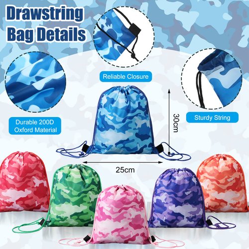 36 Pcs Tie Dye Camouflage Party Kit Camo Drawstring Bag Bulk Camouflage Military Rubber Keychain Silicone Camo Bracelet for Adult Kid Travel Paintball Camping Birthday Party Supplies (Assorted Camo)