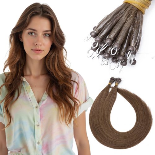 SEGO Nano Bead Hair Extensions Human Hair, 1g/s 50g/pack 16 Inch Nano Ring Hair Extensions, Highlight, Add Volume and Length, Nano Tip Hair Extensions for Women Medium Brown
