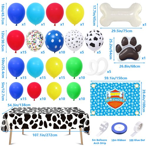 Winrayk 156Pcs Dog Paw Birthday Party Decorations Supplies for Boys Kids Teen, Paw Print Balloon Arch Kit & Backdrop Tablecloth Paw Dog Bone Foil Balloons, Puppy Paw Theme Birthday Party Decorations