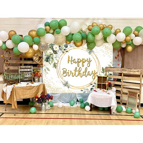Greenery Happy Birthday Party Decorations Balloon Set,with Eucalyptus Leaves Backdrop Banner,Sage Green Gold Balloon Garland Kit Arch for Girl Women Safari Jungle Birthday Party Supplies (Greenery)
