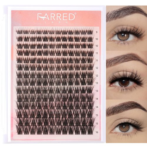 FARRED DIY Wispy Lash Clusters Individual Lashes Extensions 9-16MM Natural Eyelash Cluster C Curl 168 PCS Cat Eye Lash Clusters Short DIY Cluster Eyelash Extensions at Home (DIY Lash-CF08)