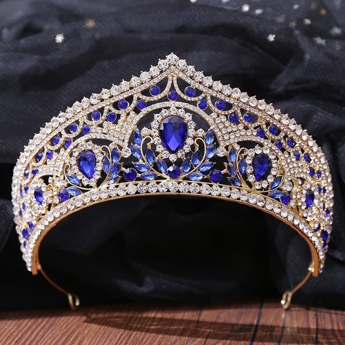 WIOJEIGO Women's Crown Crystal Wedding Tiara Queen Rhinestone Headbands for Prom Birthday Party Blue