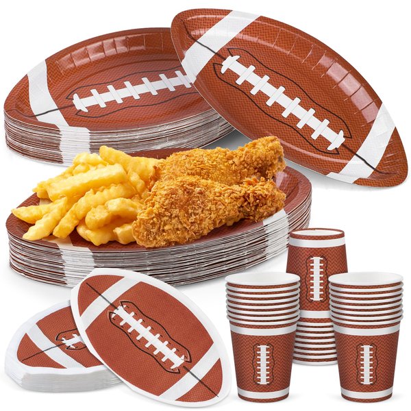ADXCO 72 Pieces Football Party Supplies Football Themed Disposable Party Tableware Football Paper Plates Napkins Cups for Game Day Football Party Decoration