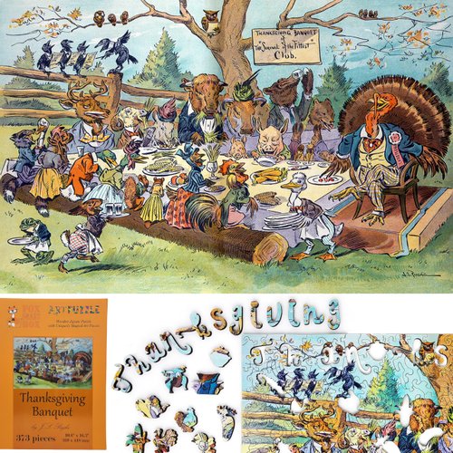Wooden Jigsаw Puzzle for Adults - Uniquely Shaped Pieces - Made in The USA by FoxSmartBox - 373 Pieces - Thanksgiving Banquet
