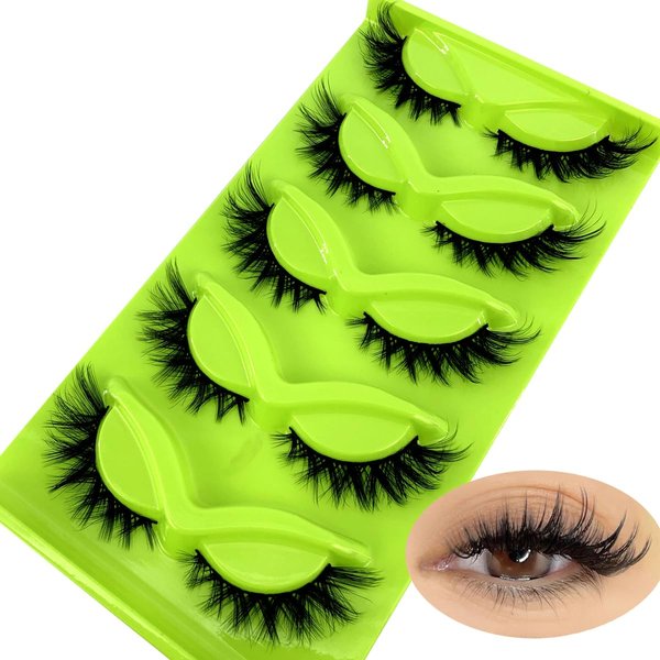 HBZGTLAD New 3D Cat-Eye Mink Eyelashes Curled Winged Natural Realistic Messy End Eye Elongated Thick False Eyelashes Soft Fake Eyelashes (MF-6)