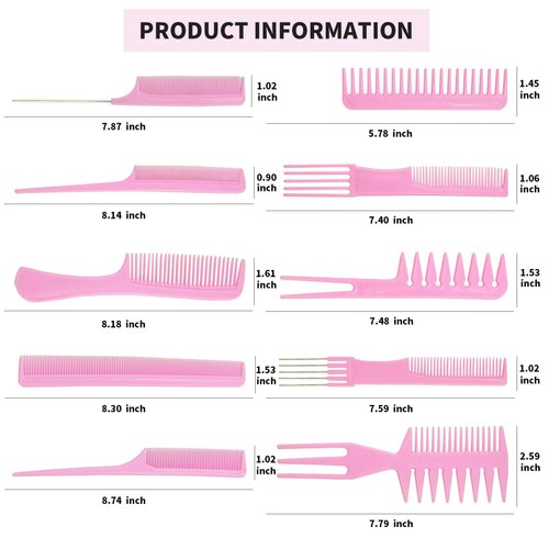 10 Pcs Professional Styling Comb Set - Coarse and Fine Toothed Pick Combs for Hairstyling