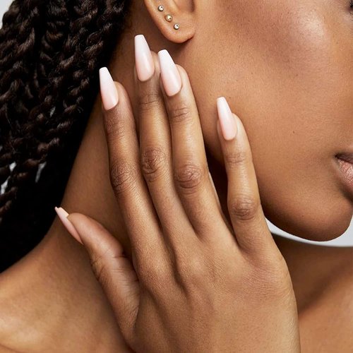 Static Nails Reusable Pop-On Manicure Set, Non-Damaging Glue-On Nails (White French Long Coffin) - False Nails with Static Nail Glue, Nail Set, Fake Acrylic Press On Nails