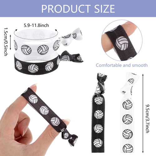 Teaaaha 20 PCS Volleyball Hair Ties Elastic Volleyball Ribbon Ponytail Holders Hair Accessories No Crease Hair Tie Ribbon for Girls Women Player Party Volleyball Gifts for Team (Black, White)