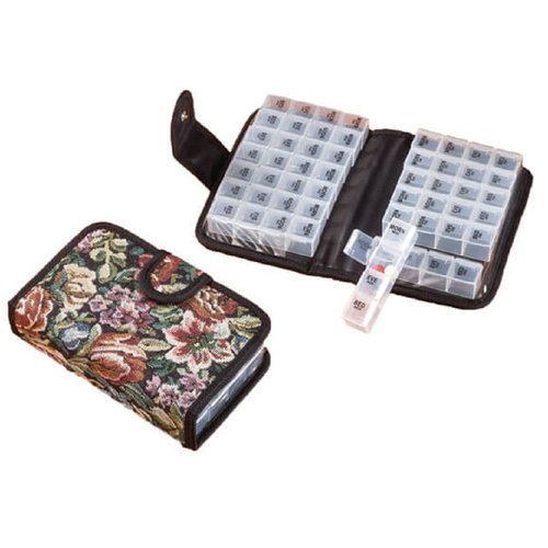 Easy Comforts 14 Day Pill Holder, Travel Case Medication Reminder Pill Box with Detachable Compartments, Tapestry