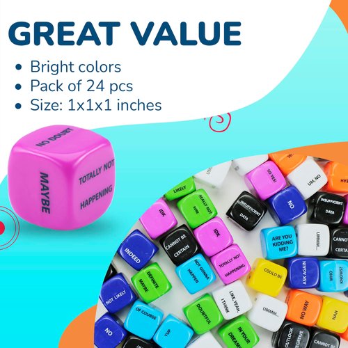 Bulk Toys - Fortune Dice for Kids - 24 Pcs Bulk Dice Prizes for Kids - Colored Dice Bulk Gifts for Kids - Party Favors Easter Egg Fillers Goodie Bag Supplies Pinata Stuffers - Vending Machine Toy