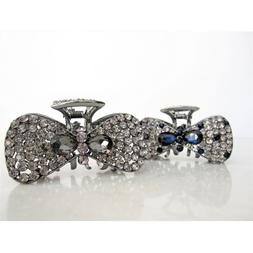 Generic Medium blue or smoke gray crystal bow metal hair claw clip bridal clip (Primary color: Blue)
