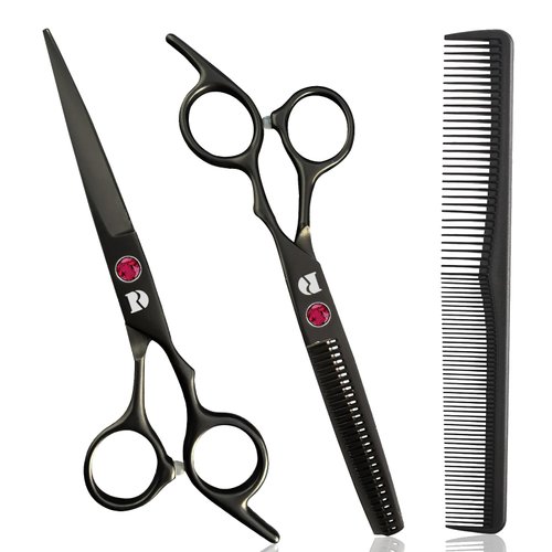 Professional Hair Cutting Shears Set,6 Inch Barber hair Cutting Scissors Thinning Shears Sharp Blades Hairdresser Haircut For Women/Men/kids 420c Stainless Steel Rainbow Color (Black)