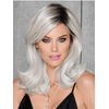 SEVENCOLORS Long Grey Wigs for White Women Ombre Silver Wavy Curly Wigs with Black Roots Natural Hair 18'' Synthetic Gray Wigs for Cosplay Party Daily Use