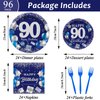96 Pcs 90th Birthday Party Supplies Navy Blue and Silver Birthday Plates 90th Birthday Paper Tableware Happy Birthday Party Plates and Napkins Forks Blue Birthday Table Decorations for 24 Guests