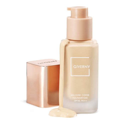 GIVERNY Milchak Cover Foundation #22 Natural Beige – Moist Liquid Foundation for All Skin Types – Flawless Makeup - Lightweight Formula for Satin Glass Texture without Sticky or Cakey, 1.01 fl.oz.